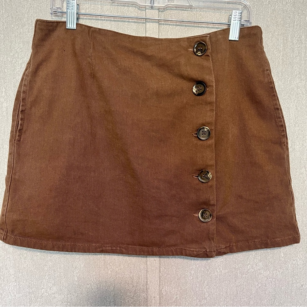 Chloe & Katie Brown Side Button Mini Skirt with Pockets Size XL